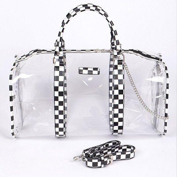 Checker Printed Cleared Duffle Bag - Black